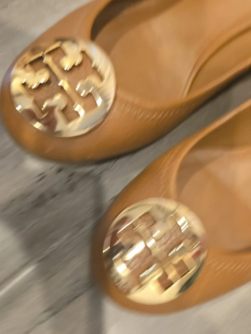 Tory Burch Cognac Leather Logo Wedge Pumps